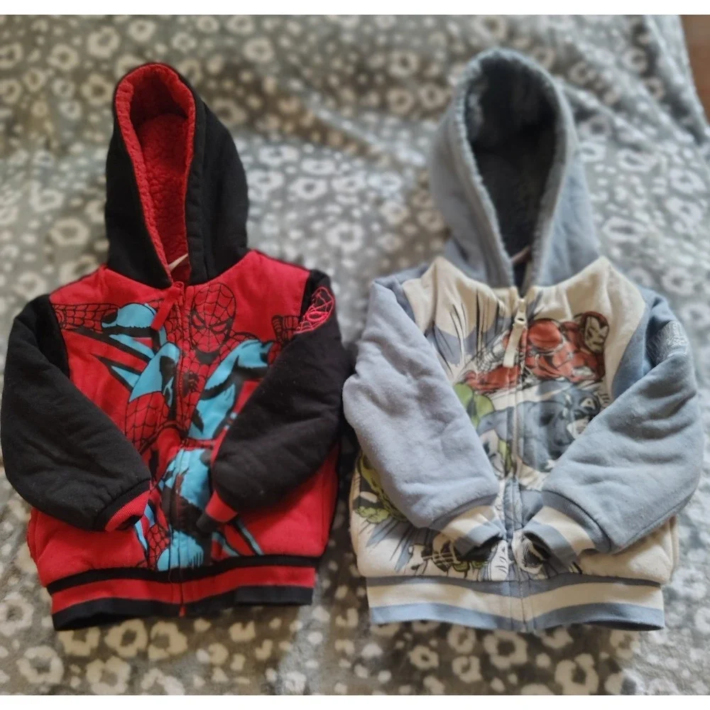 Toddler Marvel Hoodie Jacket Lot 2 Size 3T Spider-Man Avengers Zip Up Boys